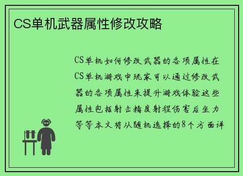 CS单机武器属性修改攻略