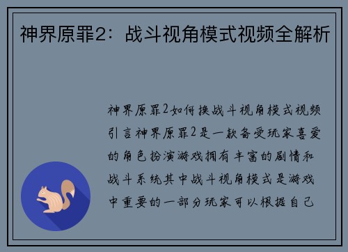神界原罪2：战斗视角模式视频全解析